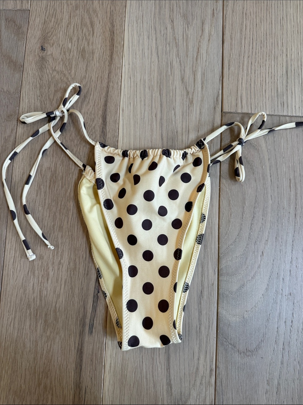 Zara Yellow and Black Polka Dot Tie-Side Bikini Bottom